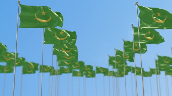 Mauritania Row Of National flags Walk Throw Animation