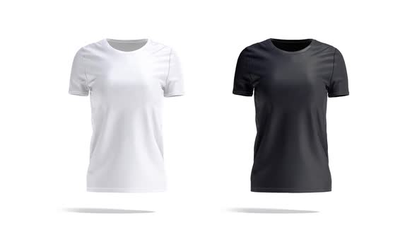 Blank black and white women t-shirt mockup, looped rotation