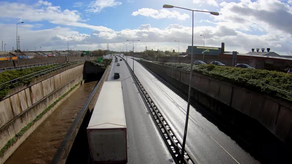 Time-lapse, of the A50, A500 dual carriage way, motorway near the Stoke on Trent City centre, the ma