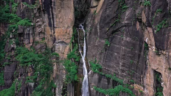Aerial View of a Big Waterfall with Clean Water Flowing Down During Monsoon at Jogini Waterfalls