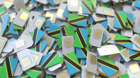 Many SIM Cards with Flag of Tanzania