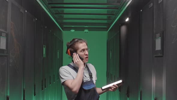 Workman Calling in Server Room