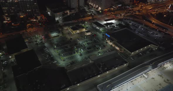 Night Aerial Video Shopping Plazas At Night. 5k Clip Sunny Isles Beach Fl