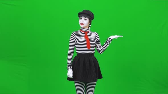 Mime Girl Acting Like There Something in Hands . Chroma Key.