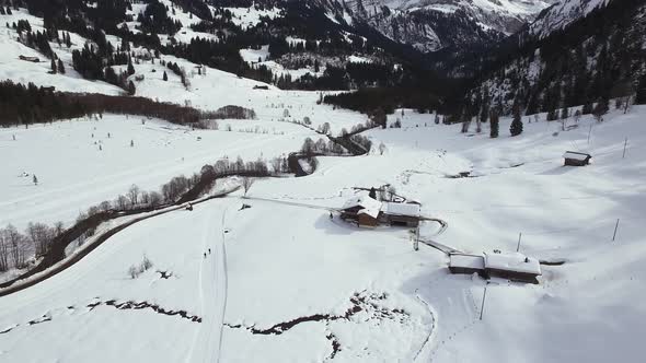 Aerial of a wooden house near a river