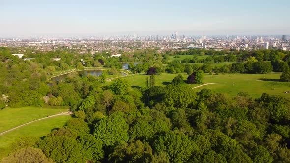 Aerial Drone Shot Flying Overhead Hampstead Heath London UK