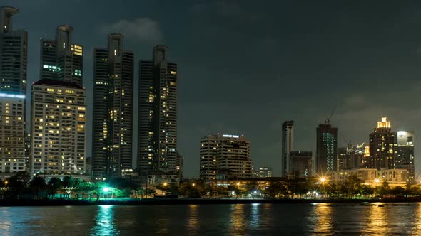 Riverside Buildings At City Night