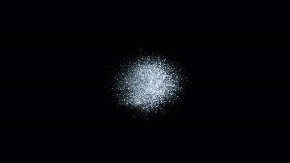 Super Slow Motion Shot of Round Silver Glittering Explosion Isolated on Black at 1000Fps
