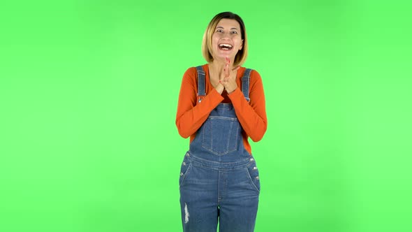 Very Surprised Girl with Shocked Wow Face Expression. Green Screen