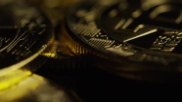 Rotating shot of Bitcoins 