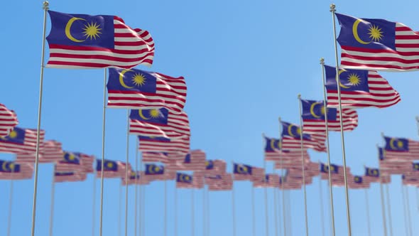 Malaysia Row Of National flags Walk Throw Animation