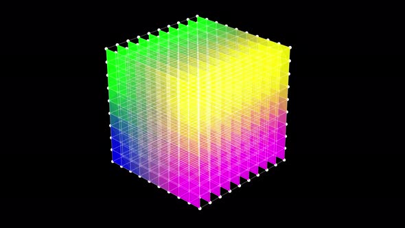 4k animated 3d wireframe color cube rotating on its axis. 3d rendering