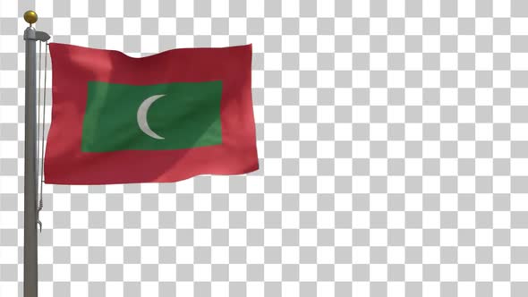 Maldives Flag on Flagpole with Alpha Channel - 4K