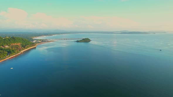 Drone flying over the sea during a beautiful sunrise