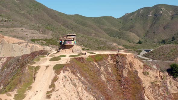 AERIAL: drone, devil's slide bunker, flying away view