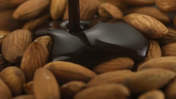 Chocolate sauce on almond, Slow Motion