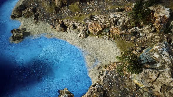 Aerial View From Flying Drone of Rocky Island in Atlantic Ocean