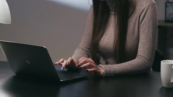 Laptop Network Internet Surfing Woman Hands Desk