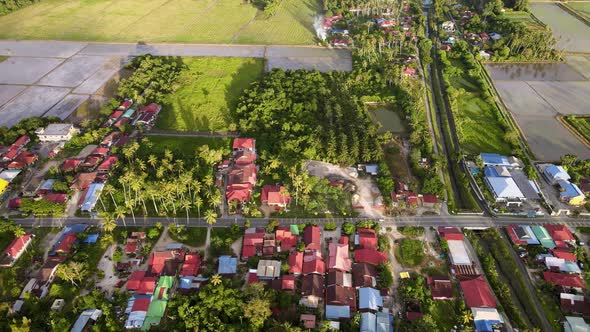 Aerial sliding rural Malays kampung
