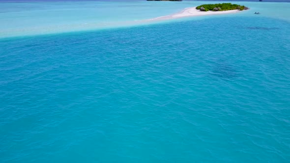 Aerial drone scenery of island beach voyage by blue sea with sand background