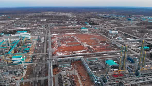 Aerial View of a Large Industrial Complex for Deep Processing of Oil and Gas in Polymers