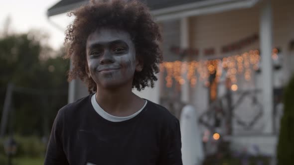 Portrait of African Boy Wearing Halloween Costume