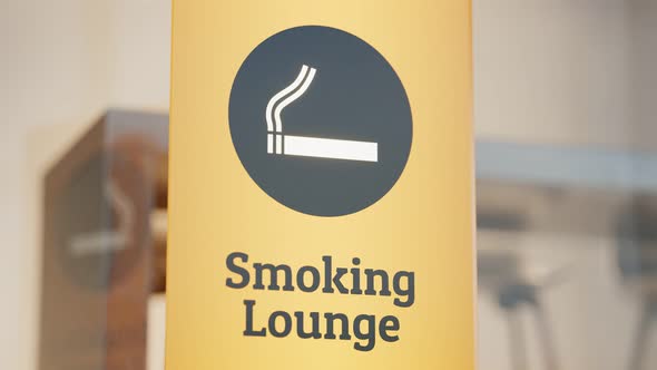 Animation of the smoking lounge area sign. Airport's terminal. Cigarettes. 4k HD