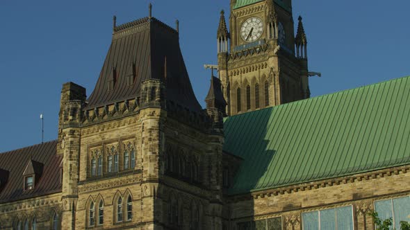 Tilt up view of the Centre Block, in Ottawa