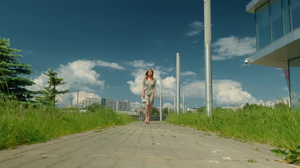 Young Woman Walking Forward And Stepping Out The Obstacle