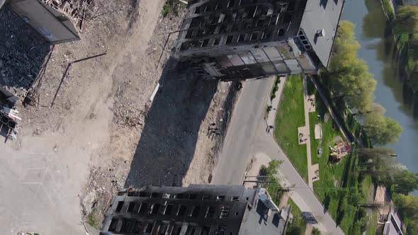 Vertical Video of a Destroyed Building in Borodyanka Ukraine