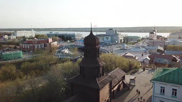 Aerial view of Old wooden building of Tomsk city, Russia