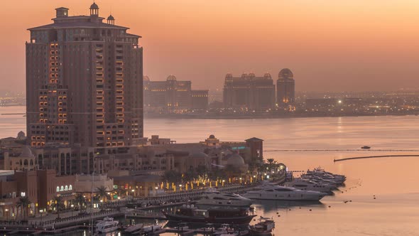 Evening at the PearlQatar Day to Night Timelapse From Top