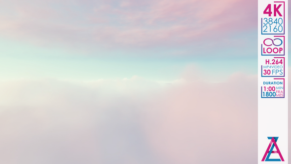 Flying Through White Pink Clouds In Blue Sky