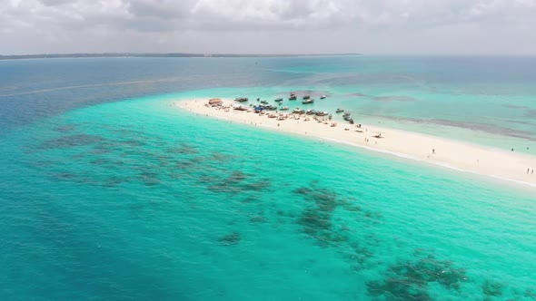 Drone View of Paradise Island in the Indian Ocean with Turquoise Water Zanzibar