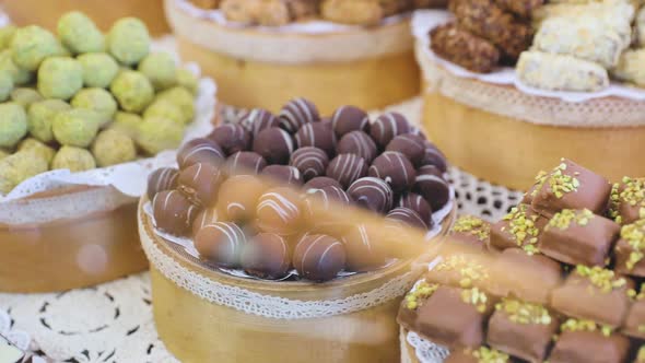 Chocolate Store. Chocolate Sweets On Shelves In Shop