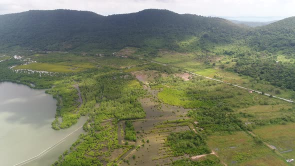 Landscape around the city of Sihanoukville in Cambodia seen from the sky