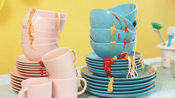 Kitchen Table Is Full of Dirty Dishes