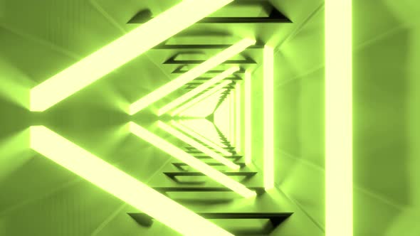 Endless 3D of Triangle Tunnel with Green Neon Lights