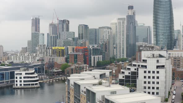 London Financial and Banking District. Canary Wharf Skyscrapers in Docklands