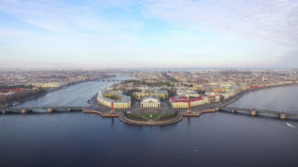 Aerial View Of The Spit Of Vasilievsky Island In Saint-Petersburg