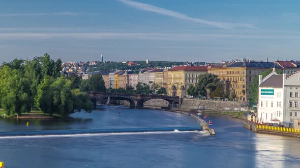 Vltava River Timelapse in District Strelecky Ostrov with the Bridge of the Legions Prague Czech