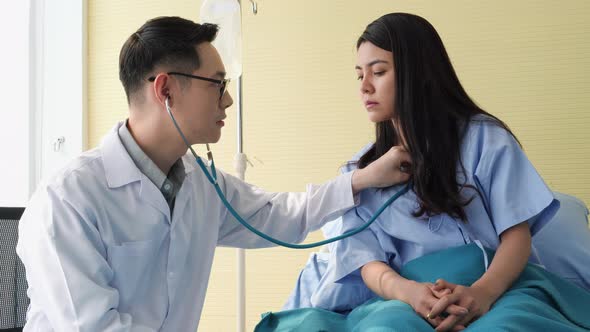 Doctor listening sound from the chest piece with stethoscopes