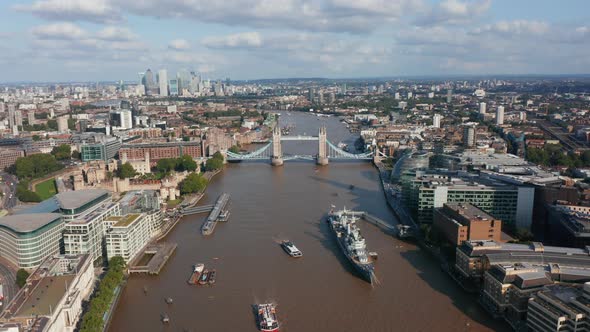 Aerial View of Old Famous Tower Bridge Across River Thames