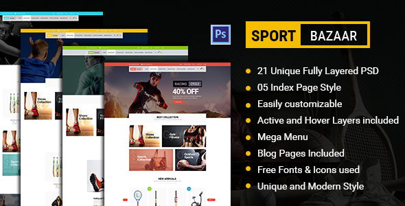 Sports Bazaar – Sports Ecommerce PSD Template