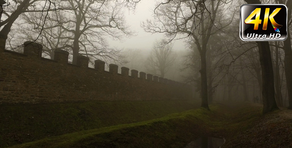 Old Historical Ancient Castle Walls and Forest in Misty Foggy Day 4
