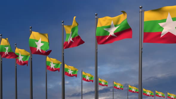 The Myanmar Flags Waving In The Wind  4K