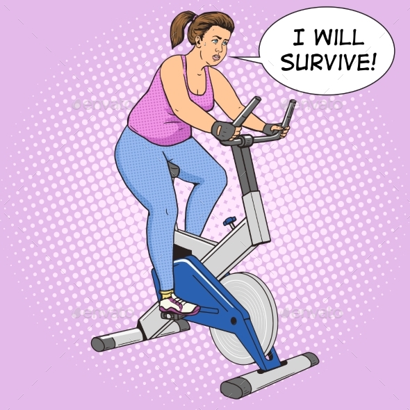 Fat Woman on Exercise Bike Pop Art Style