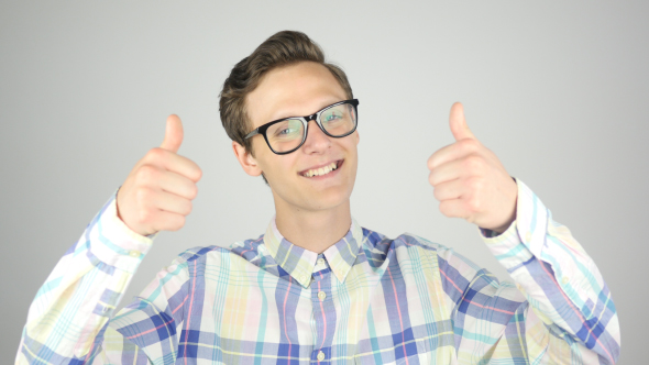 Success, Excited Student Thumbs Up with Both Hand