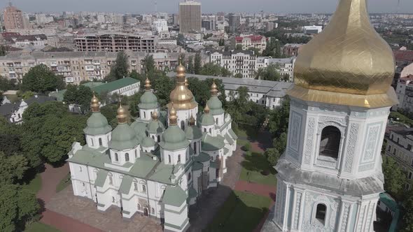 Kyiv. Ukraine: Saint Sophia's Cathedral in Kyiv. Aerial View, Flat, Gray