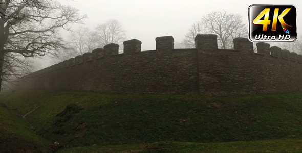 Old Historical Ancient Castle Walls and Forest in Misty Foggy Day 8